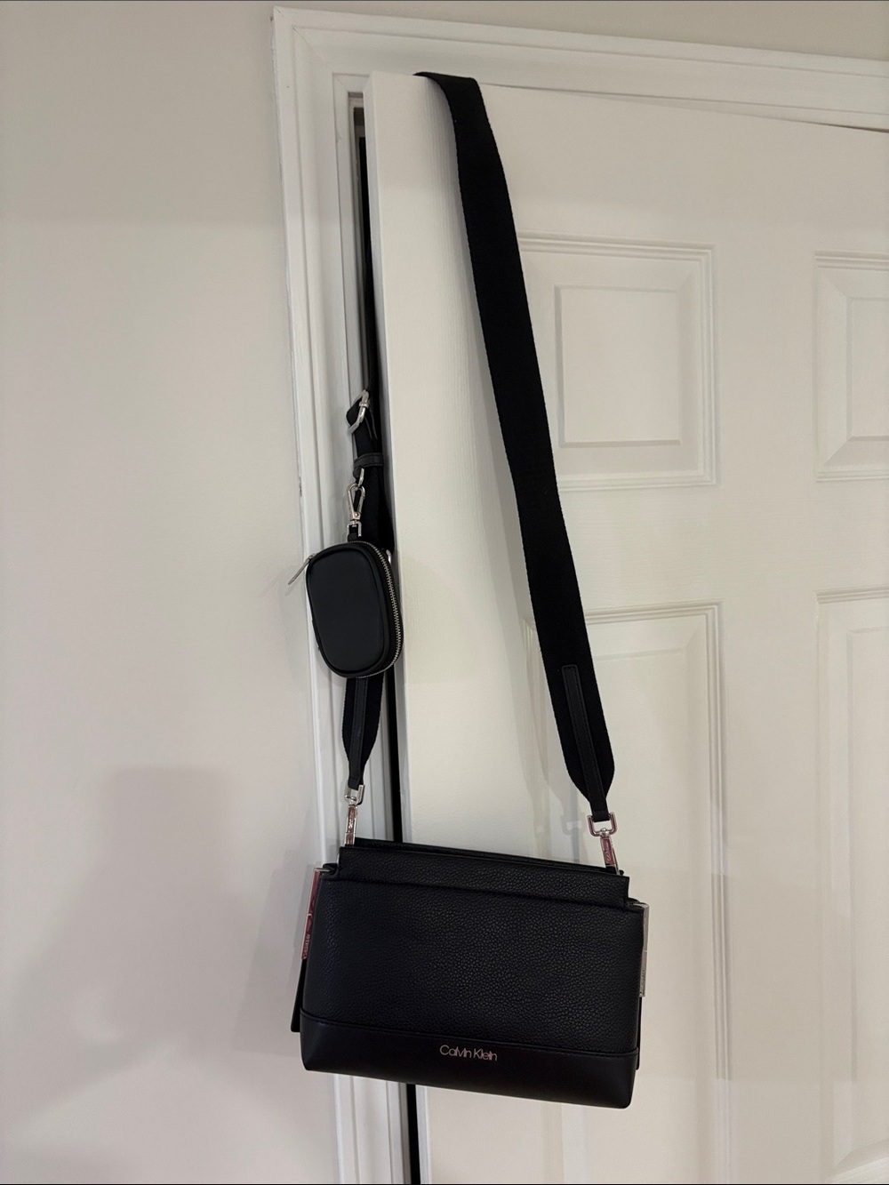 Calvin Klein Black Pebbled Leather Crossbody with Wide Strap